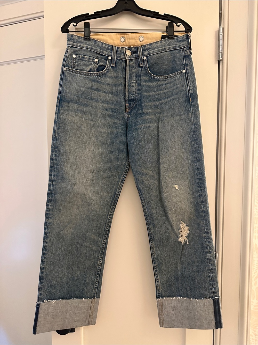 rag & bone Maya High Rise Strayfh Women's Light Blue Cuffed Straight Jeans